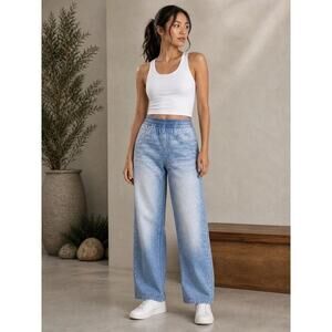 Mila Rosabella Pull-On Wide Leg Sweatpant Faux Denim Look Jeans Blue Women S NWT